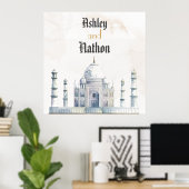Elegante Taj Mahal typologie Waterverf bruiloft Poster (Thuiskantoor)