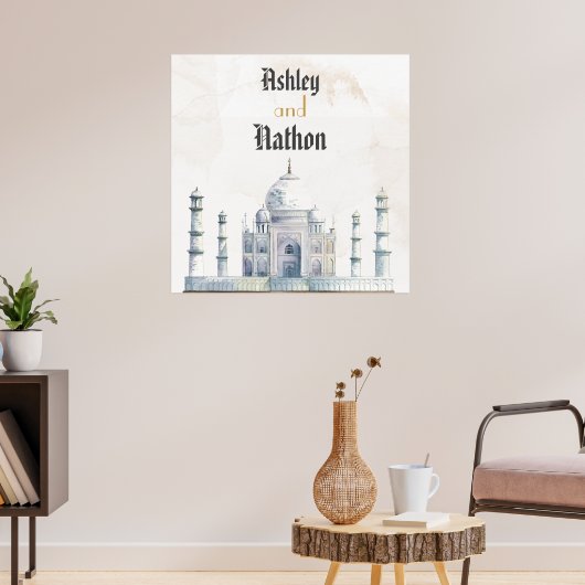 Elegante Taj Mahal typologie Waterverf bruiloft Poster (Woonkamer 3)