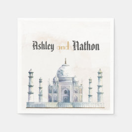 Elegante Taj Mahal typologie Waterverf bruiloft Servet