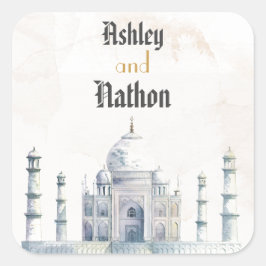 Elegante Taj Mahal typologie Waterverf bruiloft Vierkante Sticker