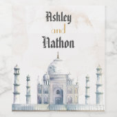 Elegante Taj Mahal typologie Waterverf bruiloft Wijn Etiket (Enkel label)