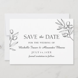 Elegante tak olijf. Zwart-wit bruiloft Save The Date