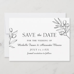 Elegante tak olijf. Zwart-wit bruiloft Save The Date