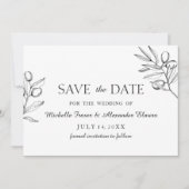 Elegante tak olijf. Zwart-wit bruiloft Save The Date (Voorkant)