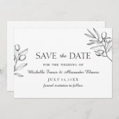 Elegante tak olijf. Zwart-wit bruiloft Save The Date (Voorkant / Achterkant)