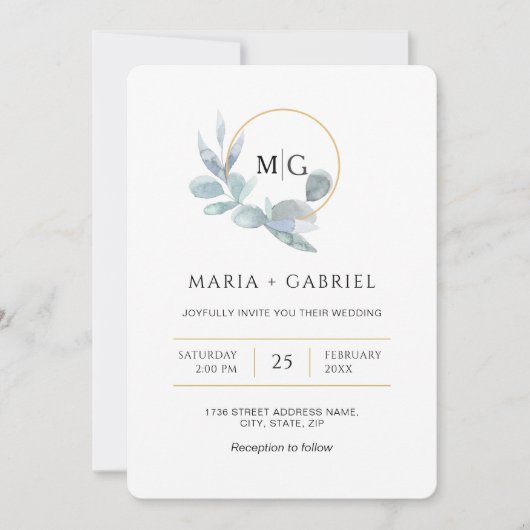 Elegante tak van groen. Bruiloft Kaart (Voorkant)