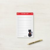 Elegante takenlijst & zwarte kat silhouet op grijs post-it® notes (Op bureau)