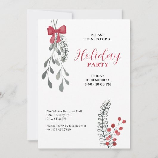 Elegante takken en boog kerstfeest feestdagenkaart (Voorkant)