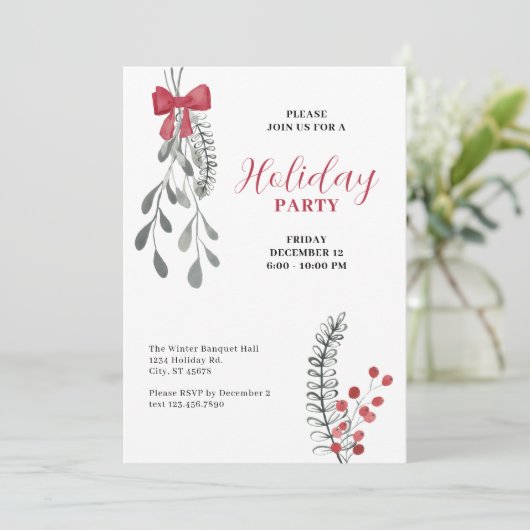 Elegante takken en boog kerstfeest feestdagenkaart (Staand voorkant)