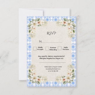 Elegante Talavera Blauwe Romantische Bloemen  RSVP Kaartje