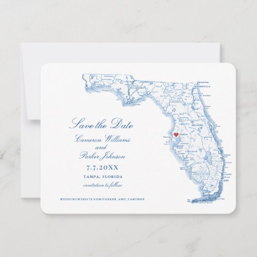 Elegante Tampa Florida bruiloft marine kaart (Voorkant)