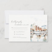 Elegante Tampa Florida Skyline Waterverf bruiloft RSVP Kaartje (Voorkant)