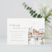 Elegante Tampa Florida Skyline Waterverf bruiloft RSVP Kaartje (Staand voorkant)