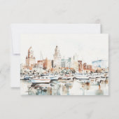 Elegante Tampa Florida Skyline Waterverf bruiloft RSVP Kaartje (Achterkant)