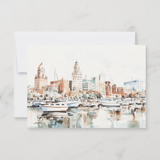 Elegante Tampa Florida Skyline Waterverf bruiloft RSVP Kaartje (Achterkant)