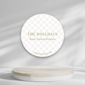 Elegante Tan Checkered Gold Boutique Event Display Ronde Sticker