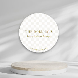 Elegante Tan Checkered Gold Boutique Event Display Ronde Sticker