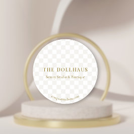 Elegante Tan Checkered Gold Boutique Event Display Ronde Sticker
