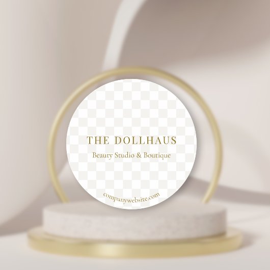 Elegante Tan Checkered Gold Boutique Event Display Ronde Sticker