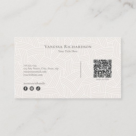 Elegante Tan Geweven Geometrische QR Code Sociaal Visitekaartje (Achterkant)