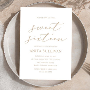 Elegante Tan Kalligrafie Sweet Sixteen 16 Verjaard Kaart