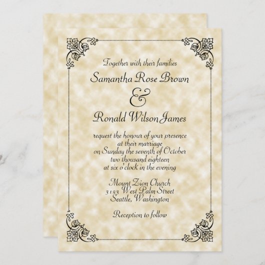 Elegante  Tan Perkament Papier Stijl Bruiloft Kaart (Voorkant / Achterkant)