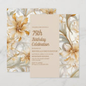 Elegante Tan Rust Waterverf Bloemen 75e Verjaardag Kaart (Voorkant / Achterkant)