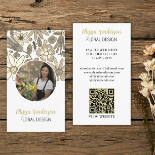 Elegante Tan & Witte Bloem Foto QR Code Logo Visitekaartje
