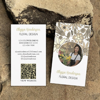 Elegante Tan & Witte Bloem Foto QR Code Logo Visitekaartje