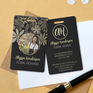 Elegante Tan & Zwarte Bloem Foto Logo Evenement Badge