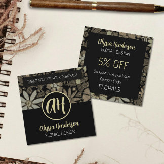 Elegante Tan & Zwarte Bloem Logo Coupon Code
