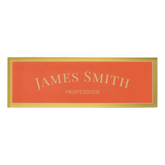 Elegante Tangerine Tango Sinaasappel & Gold Profes Naambadge (Voorkant)