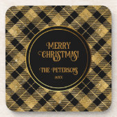 Elegante Tartan Black Gold Glitter Bier Onderzetter (Voorkant)