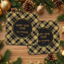 Elegante Tartan Black Gold Glitter Bier Onderzetter