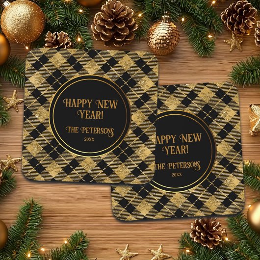 Elegante Tartan Black Gold Glitter Bier Onderzetter