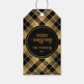 Elegante Tartan Black Gold Glitter Cadeaulabel (Voorkant)