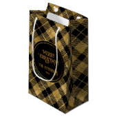 Elegante Tartan Black Gold Glitter Klein Cadeauzakje (Voorkant Gekanteld)