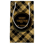 Elegante Tartan Black Gold Glitter Klein Cadeauzakje (Voorkant)