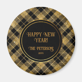 Elegante Tartan Black Gold Glitter Magneet