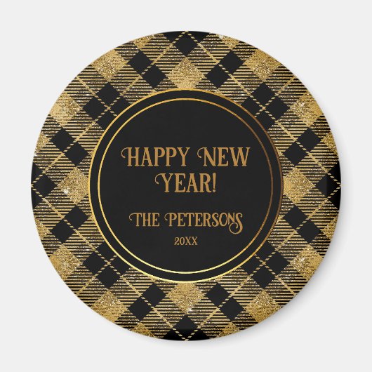 Elegante Tartan Black Gold Glitter Magneet (Voorkant)