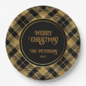 Elegante Tartan Black Gold Glitter Papieren Bordje (Voorkant)