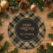 Elegante Tartan Black Gold Glitter