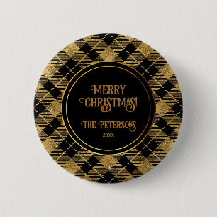 Elegante Tartan Black Gold Glitter Ronde Button 5,7 Cm