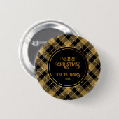 Elegante Tartan Black Gold Glitter Ronde Button 5,7 Cm (Voorkant /achterkant)