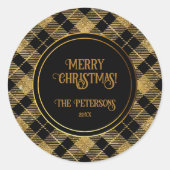 Elegante Tartan Black Gold Glitter Ronde Sticker (Voorkant)