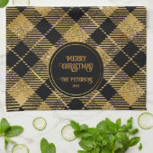 Elegante Tartan Black Gold Glitter Theedoek (Gevouwen)