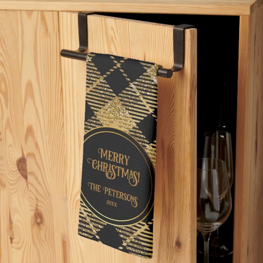 Elegante Tartan Black Gold Glitter Theedoek (Derde Gevouwen)