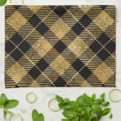 Elegante Tartan Black Gold Glitter Theedoek (Gevouwen)