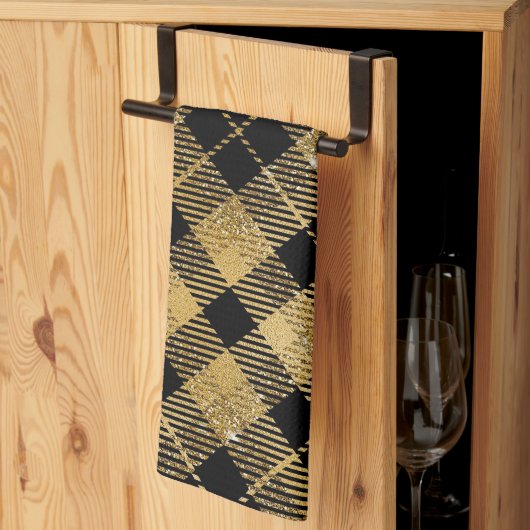 Elegante Tartan Black Gold Glitter Theedoek (Derde Gevouwen)