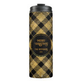 Elegante Tartan Black Gold Glitter Thermosbeker (Voorkant)
